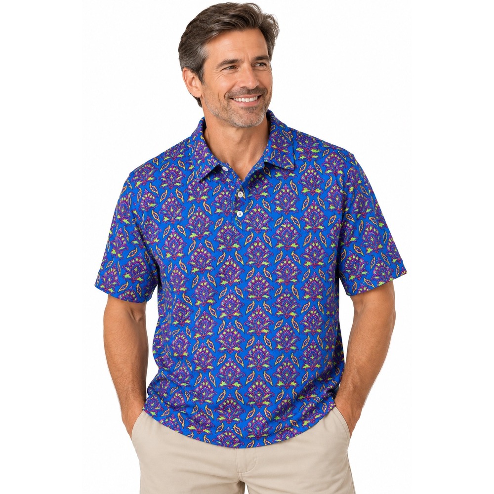 Polo Ralph Lauren Large Blue Paisley Floral Classic Fit Golf Polo Preppy Resort